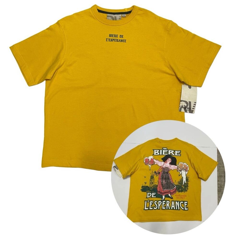 Rebel Vengeance BIERE DE L’ESPERANCE T-shirt Men’s S Oversized Yellow French NEW